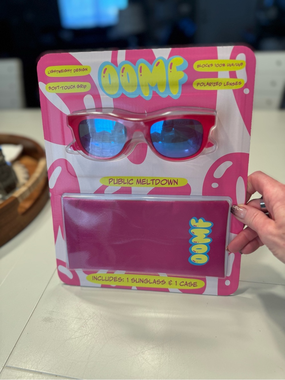 OOMF Public Meltdown Sunglasses with Matching Pink Case - Polarized Blue Lenses